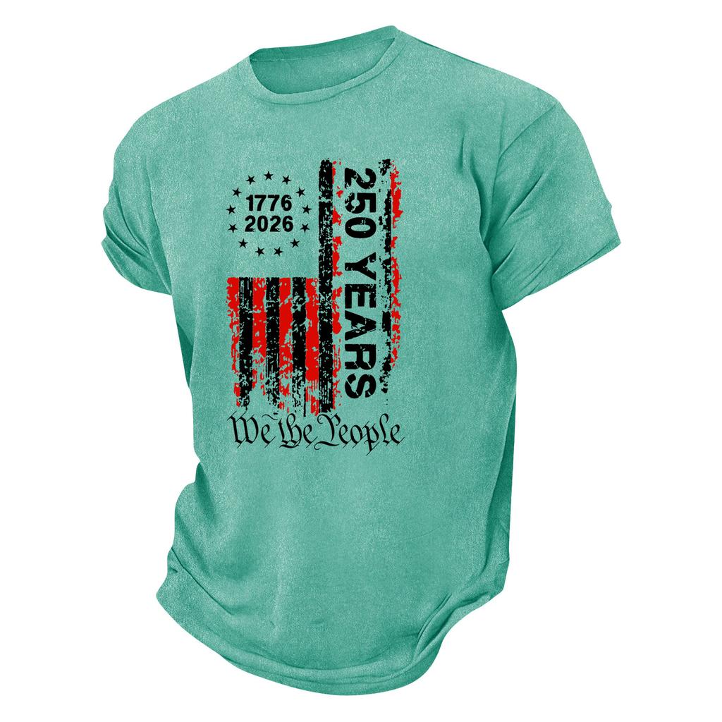 Men's Round Neck Printed T-Shirt Casual Sports Short-Sleeve Top