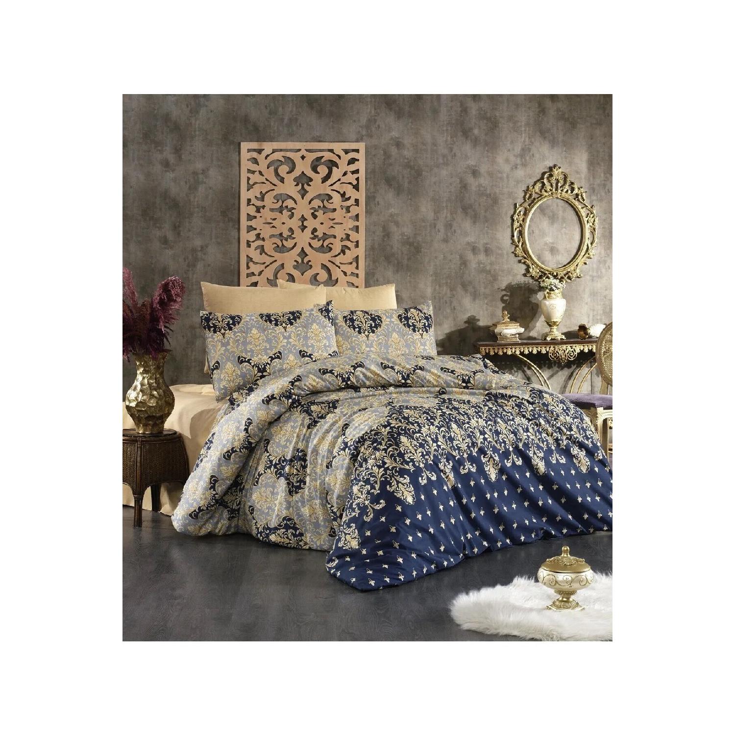 

Glce Cotton Double Duvet Cover Set With Elastic Sheets Темно-синій