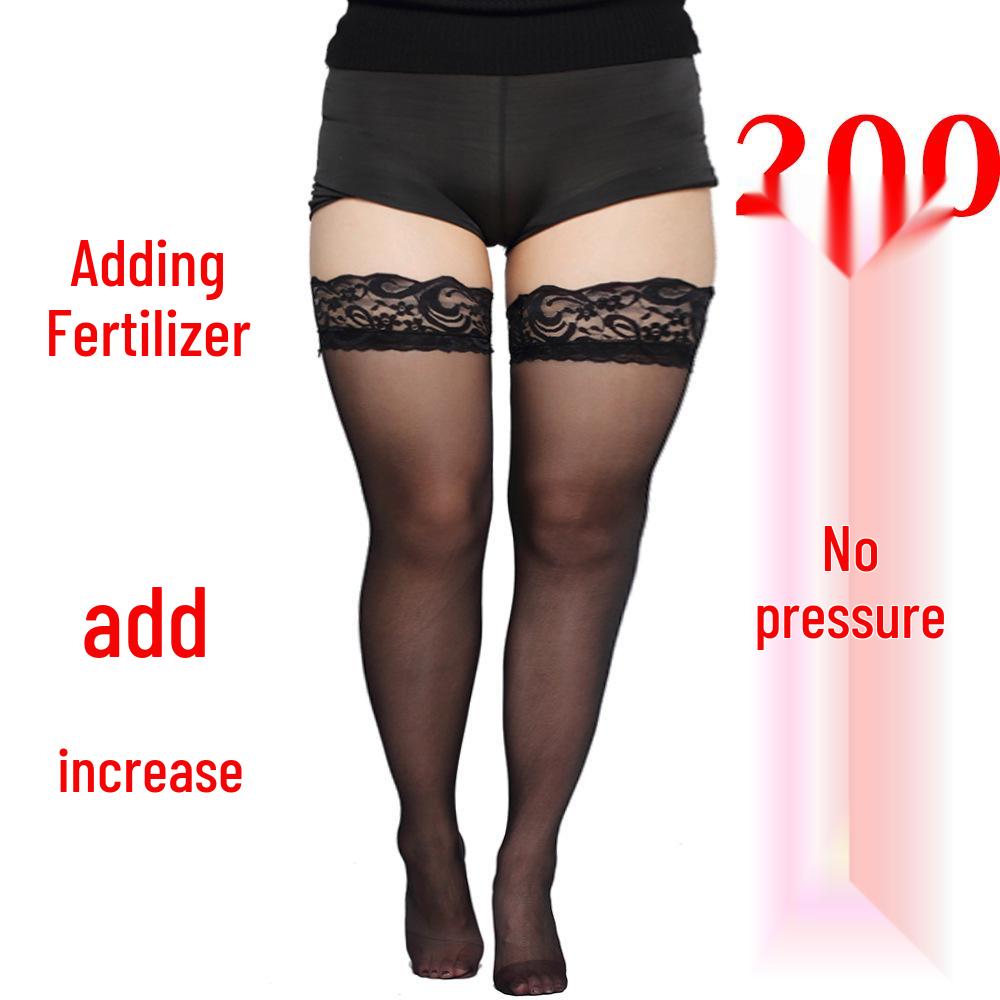 Plus-Size Lace Silicone Over-the-Knee Ultra-Thin Silk Socks for Women in White/Black
