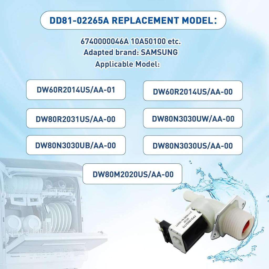 Newly Upgraded DD81-02265A Dishwasher Water Valve Replace Model 6740000046A 10A50100 ect Compatible with samsung Dishwasher water inlet valve Quality