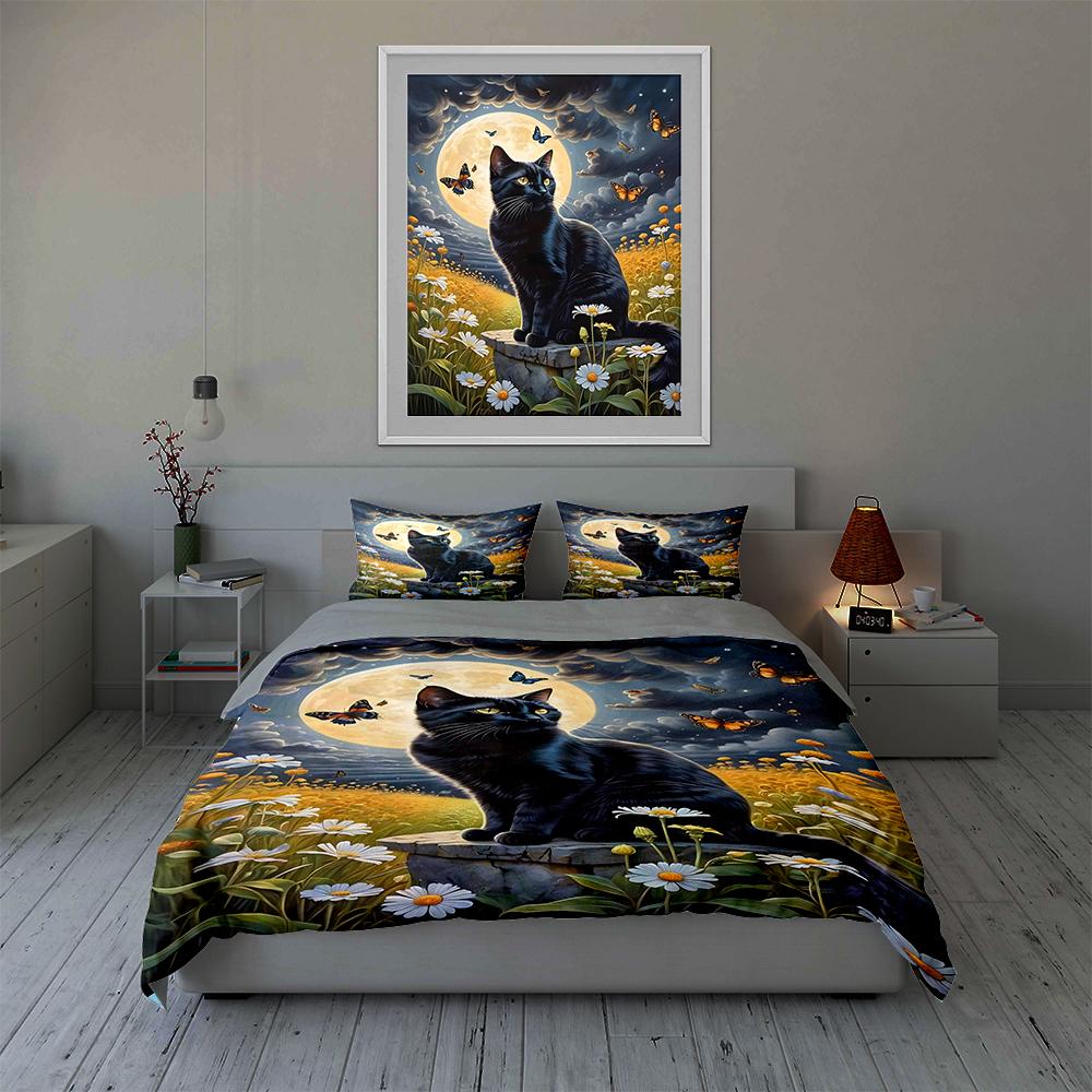 Cat, Moon, Butterflies. Bedding Duvet Cover Sets Duvet Covers Pillowcases Gifts (1 * Duvet Cover 2 * Pillowcases, Without Duvet Insert)