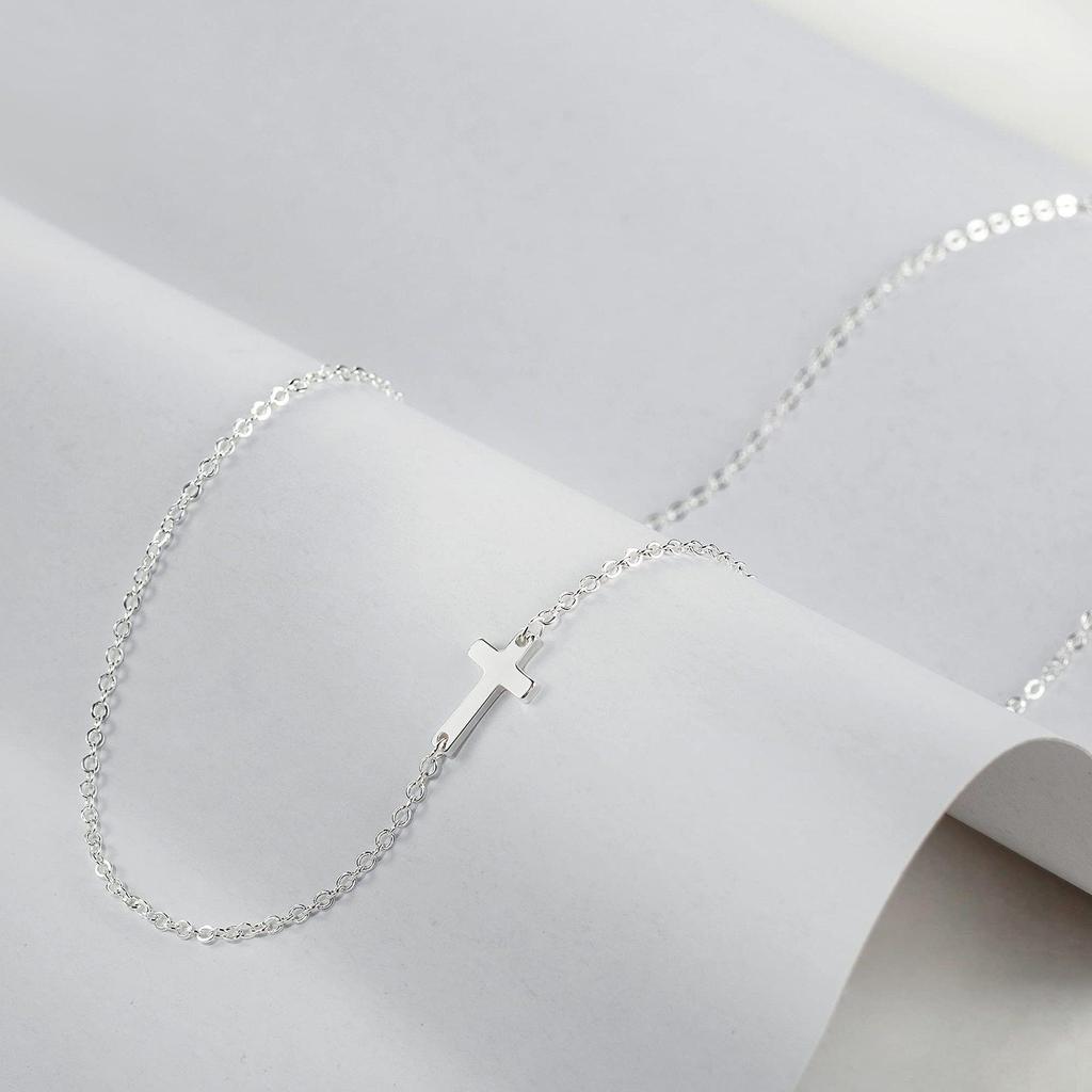 Stainless Steel Double Layer Cross & Bead Necklace for Women