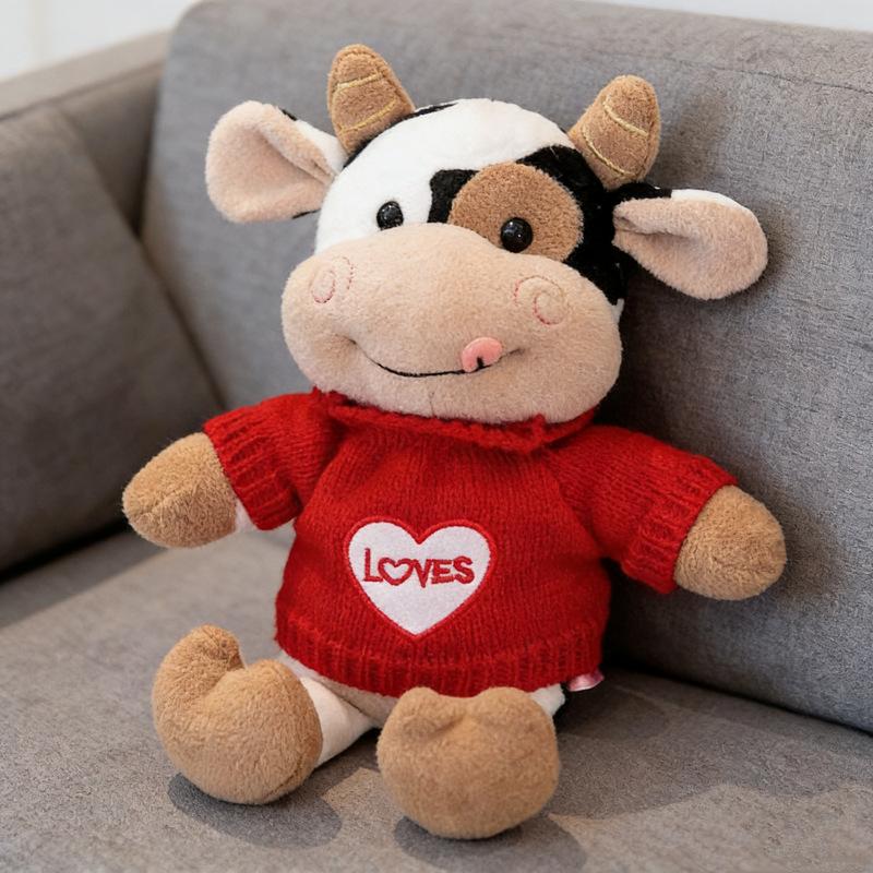30cm Cute Cow Dolls Sweater Little Cow Plush Toy Chinese Zodiac Stuffed Animals  Cloth Doll New Year's Gift Girl's Birthday Gift