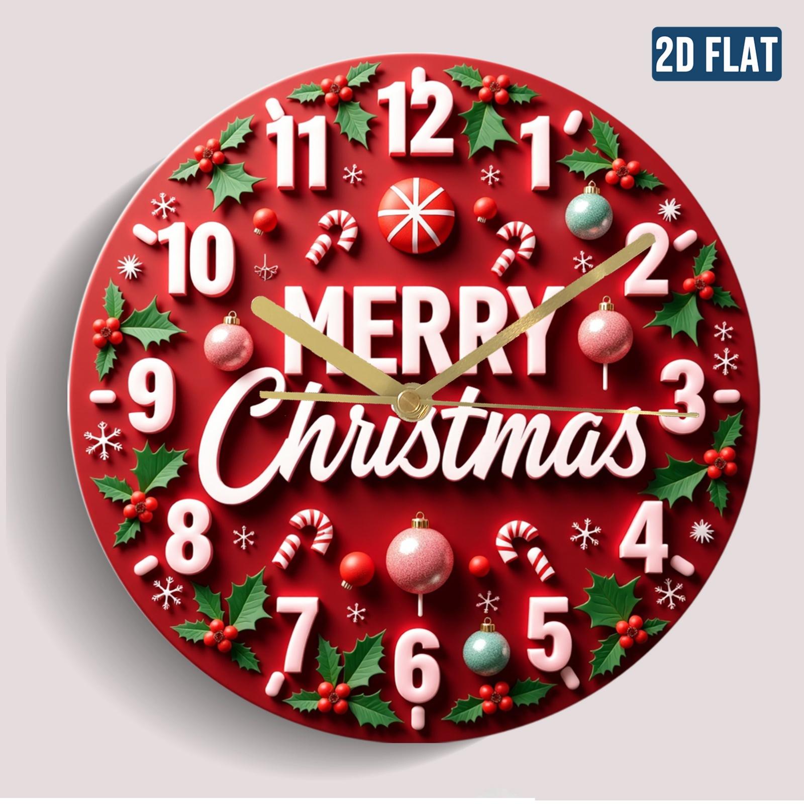 

Christmas Joy Decorative Cane Candy Holly Leaf Red Round Wall Clock Theme Design, Charming Decoration - Silent Non (as the picture,10x10 inch)