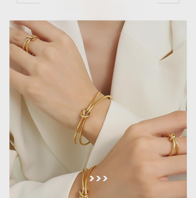Double-Layer Titanium Steel Twisted Knot Open Ring Bracelet