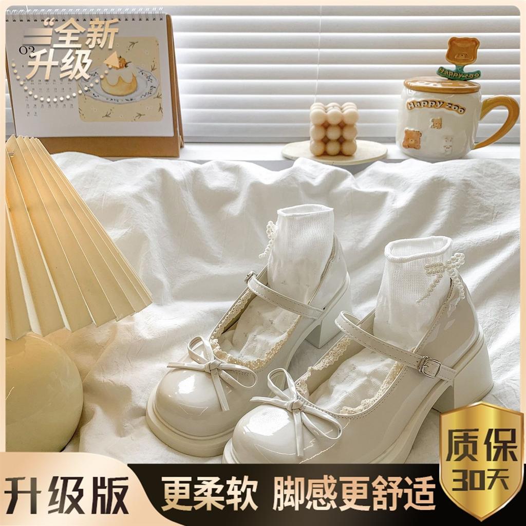 French round head bow thick heel Mary Jane shoes summer 22 new jk British style small leather shoes