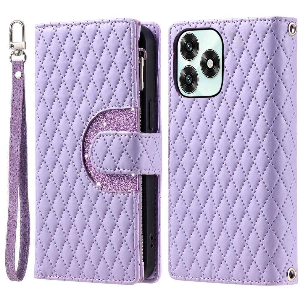 Phone Case For Honor Play10A 4G / X5c Plus 4G / X5c 4G Zipper Pocket Glitter Leather Phone Cover with Wrist Strap