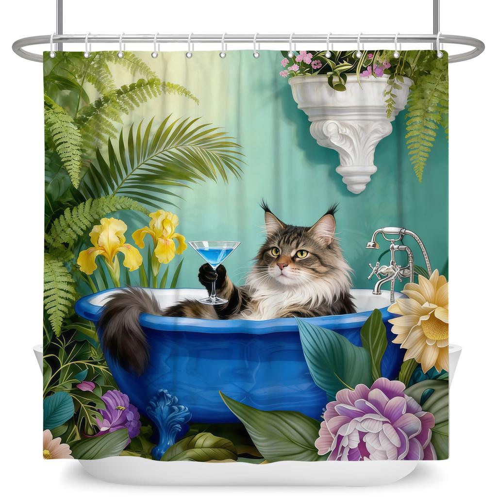 Cute Animals Pets Bathroom Shower Curtains Cat Dog Panda Giraffe Bathroom Decor Waterproof Curtain With Hooks Polyester Curtain