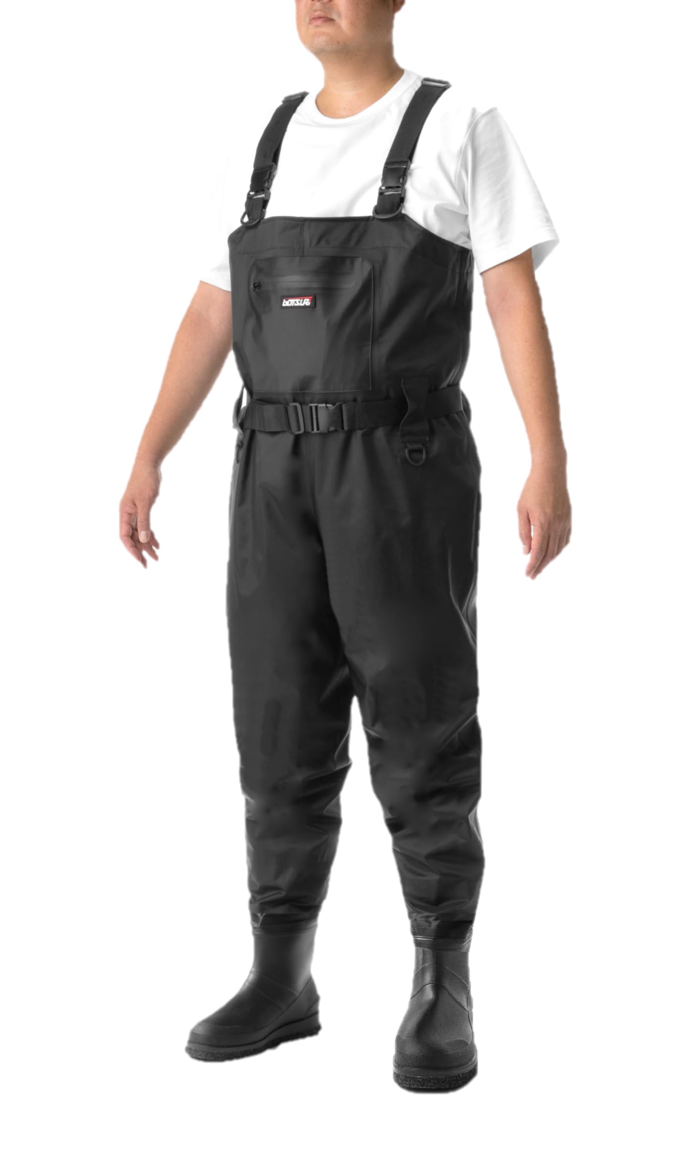 

Waterproof Chest Waders Front Inner Black with Adjustable Suspenders and PVC Felt Boot Soles [GOTSURI] GT-905 (Water-Repellent Zipper, Mesh) (Black,