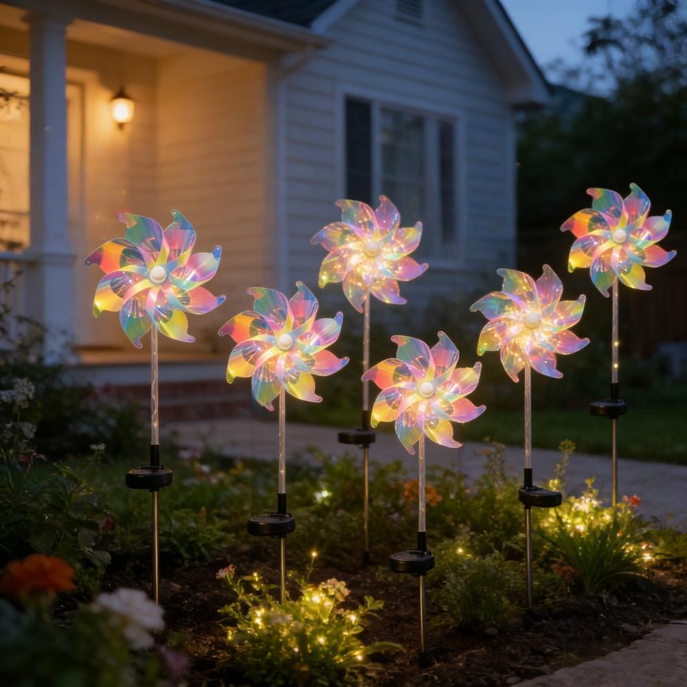 Xiaomi 2PC Solar Powered Colorful Windmill Stake Lights - Waterproof Outdoor Garden Backyard Wedding Party Decorative Lighting