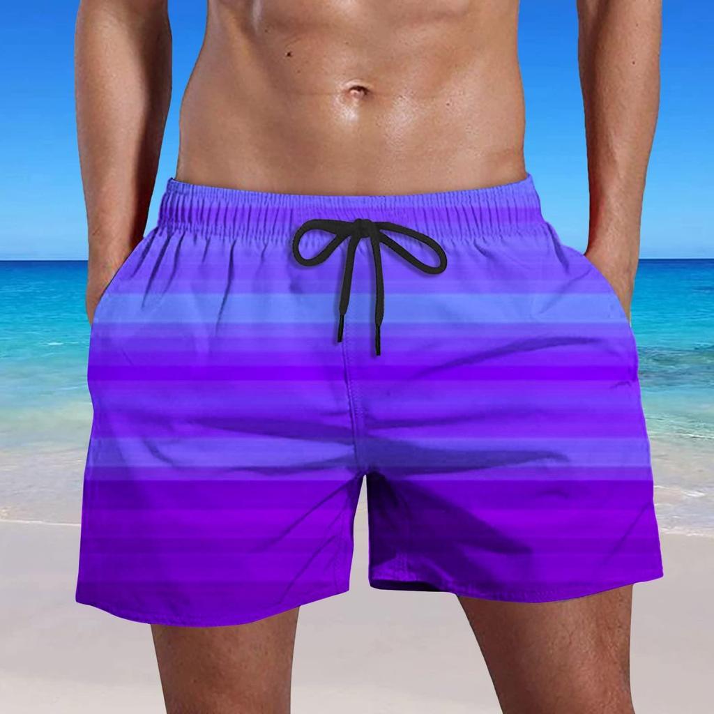 Men's Summer Swim Trunks Quick Dry Shorts With Pockets Plus Gradient Print Beach Shorts