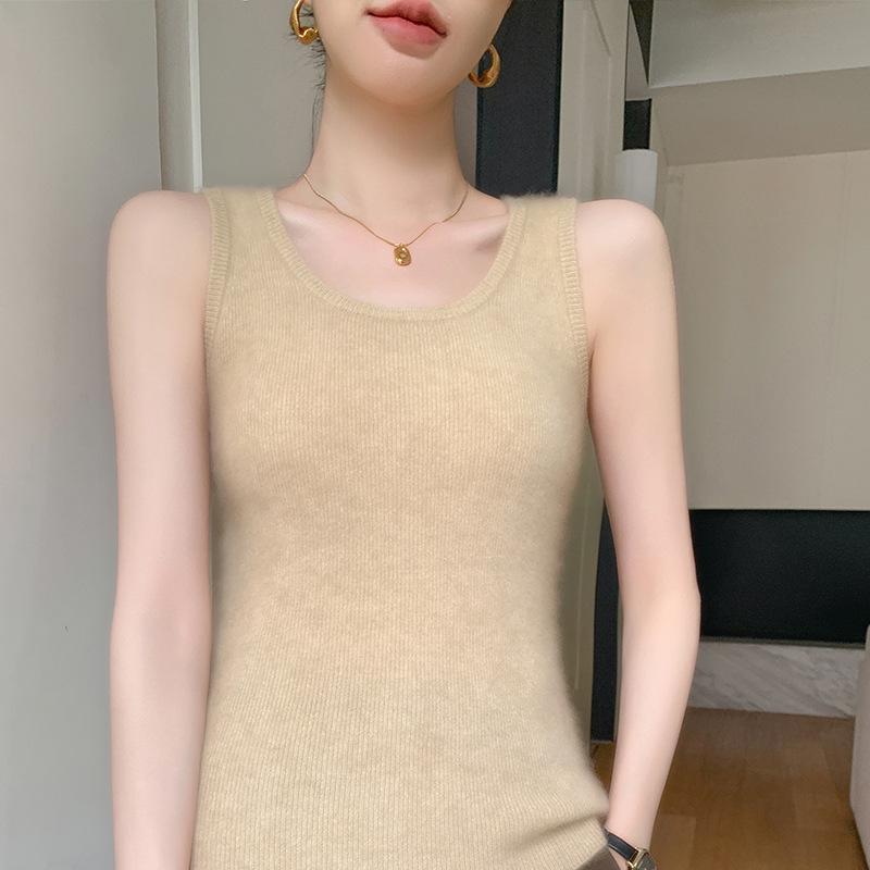 Women's U-Neck Cashmere Knit Vest: Autumn & Winter Solid Color Wool Base Layer Camisole