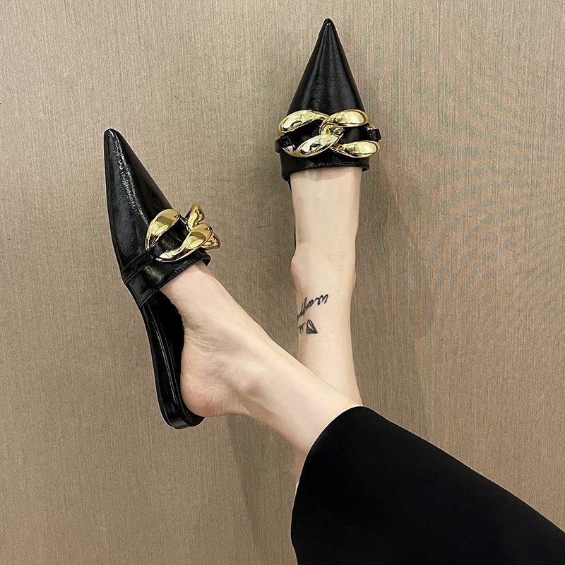 Весенние женские туфли-мюли с острым носком на низком каблуке женские тапочки летние — фото 4