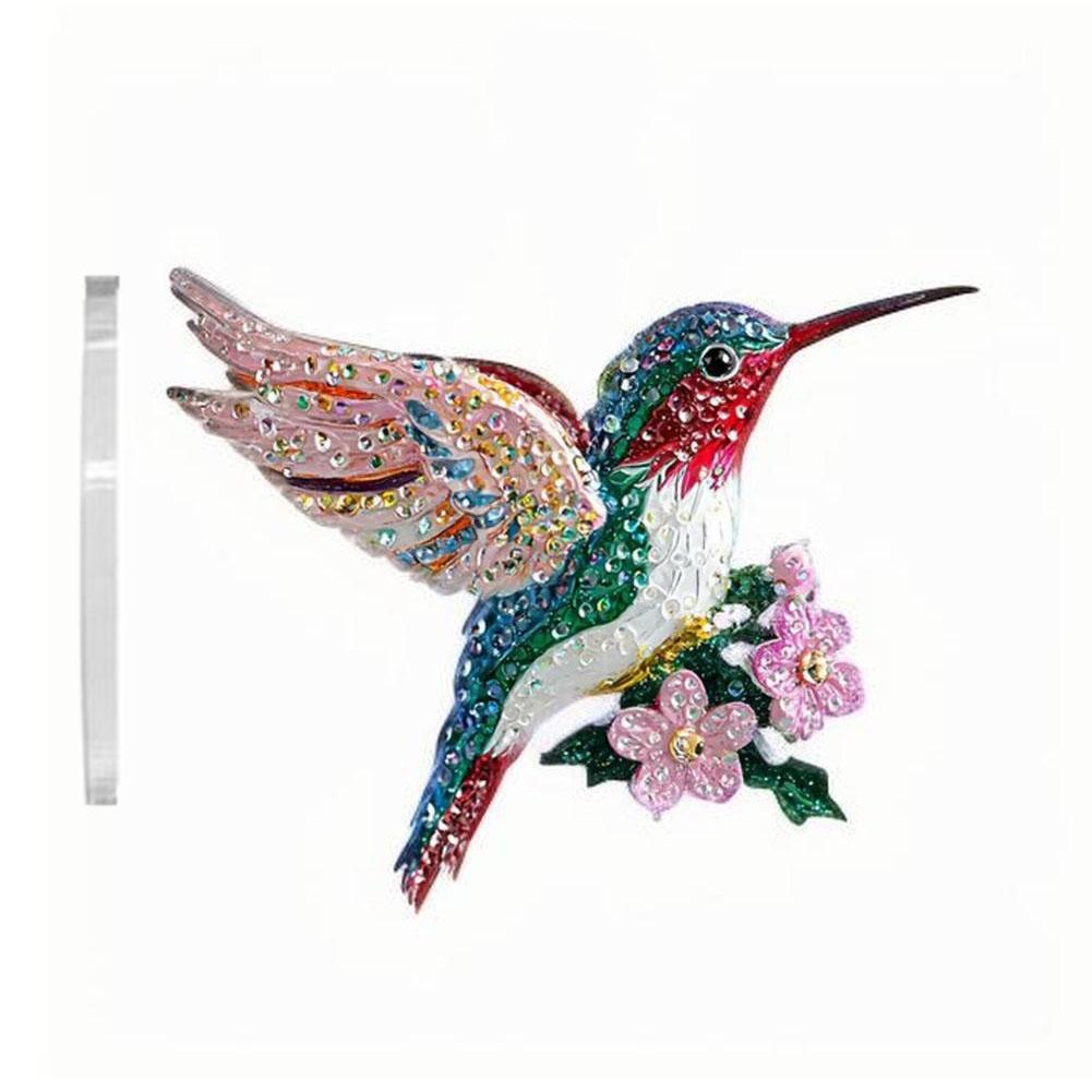 2D Acrylic Hummingbird Ornament Colorful Crystal - Like Bird With Flower For Christmas Tree Hanging Holiday Home Decor Pendant