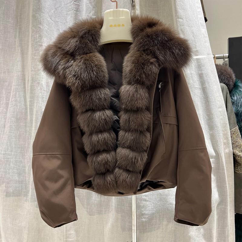 Womens Short Down Coat With Real Fox Fur Collar Warm Winter Jacket Daily Commute