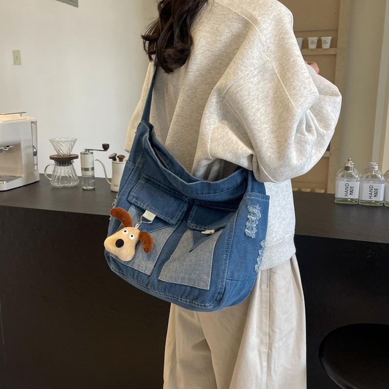 Джинсовая сумка Большая вместительная сумка Женская сумка через плечо Студенческая сумка — фото 13