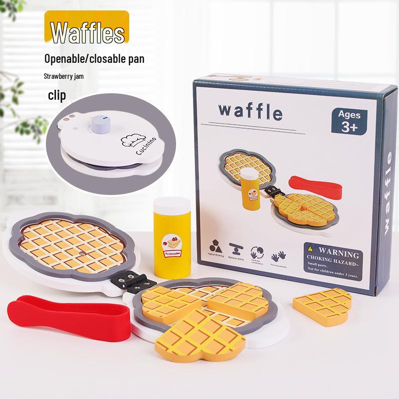 Kids' Wooden Kitchen Pretend Play Set with Oven, Toaster & Waffle Toys
