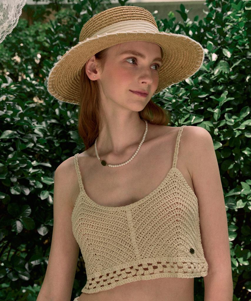 NONLOCAL Line Point Rattan Boater Hat - Light Beige