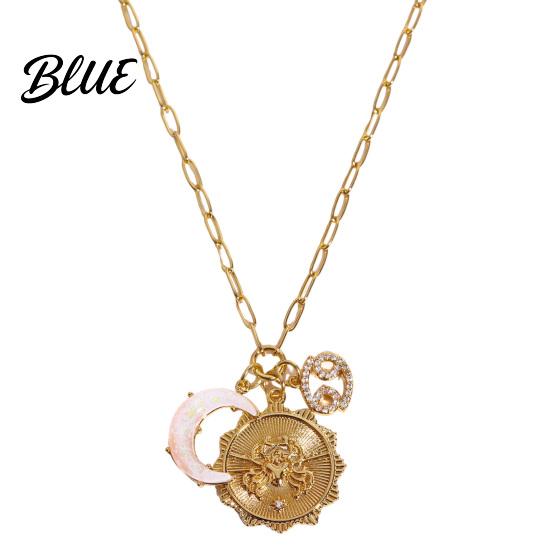 Unique Faux Opal Pendant 12 Constellations Necklace Moon Charm Constellation