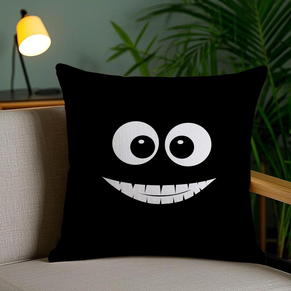 Black Emoticons Cushion Cover Soft Short Plush Double-Sided Printing Home Decor Machine Washable Pillow Case Gift