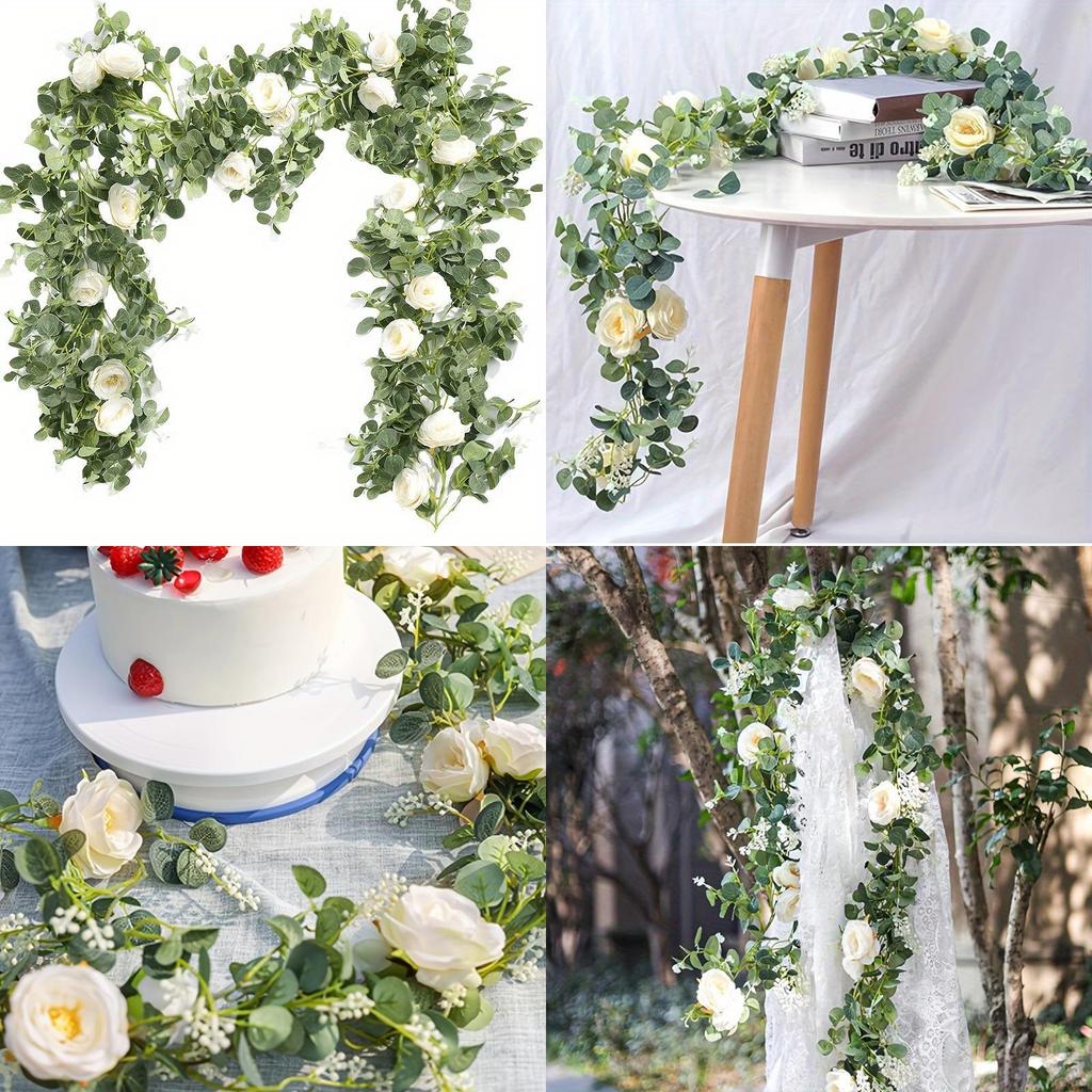 Artificial Vines Flower Wedding Table Decor With Plastic Roses For Garden Scenes