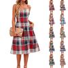 Ärmelloses Damen-Midikleid mit verstellbaren Trägern und Taschen, lässiges Karomuster für den Alltag