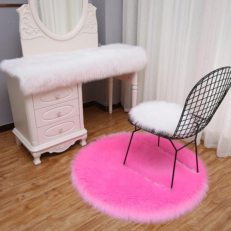Ronde Nepbont Vloerkleed Antislip Stoelkussen Zacht Pluizig Tapijt Voor Slaapkamer Nachtkastje Huisdecoratie Tent Vloerkleed Diameter 50CM