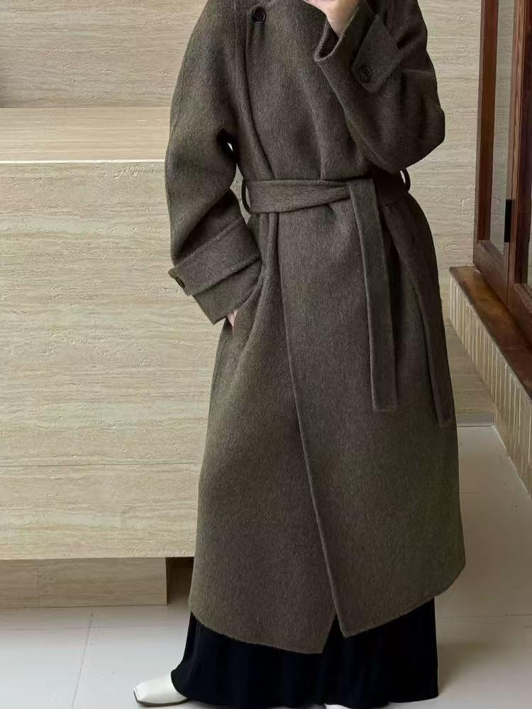 Dai Pai 2025 Doppelseitiger Wollmantel: Extra Lang, Großer Reverskragen, Stehkragen, Mit Gürtel, Koreanischer Stil