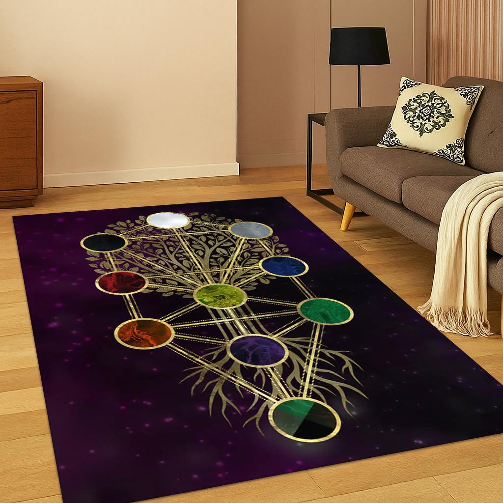 Rainbow 7 Chakra Yoga Meditation Carpet Rug for Living Room Sofa Home Bedroom Doormat Decor,Playroom Non-slip Area Rug Gift