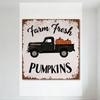 Vintage Farm Fresh Pumpkins Metal Tin Sign, Retro Distressed Pickup Truck with Orange Pumpkins Wall Decor for Fall Harvest Home