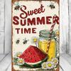 1PC Vintage Metal Tin Sign, Sweet Summer Time Retro Watermelon Lemonade Plaque, Sturdy Farmhouse Wall Art, 8x12 Inch