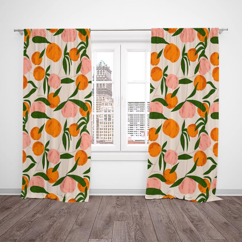 2pcs- Fresh Little Orange Polyester Curtains, Stick Bag Curtains 42*84, Bedroom, Living Room, Home Room Decoration