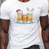 New Year Party Beer Print Mens TShirts Christmas Snowman Pattern Short Sleeve Tops Men Xmas Clothing Fashion Loose Tshirt