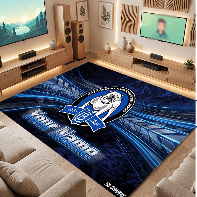 Canterbury-Bankstown Bulldogs Personalisierter Kristall-Samt-Teppich, Benutzerdefinierter Namens-Text Weicher Anti-Rutsch-Teppich für Wohnzimmer Schlafzimmer