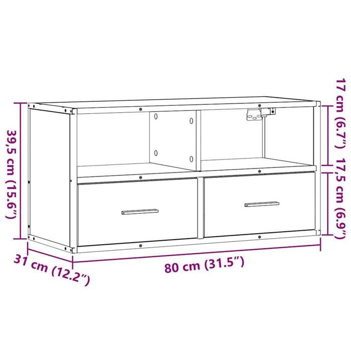 VidaXL Meuble TV chêne sonoma 80x31x39,5 cm bois d'ingénierie et métal, support TV, armoire média, console TV, meuble HiFi, 848920