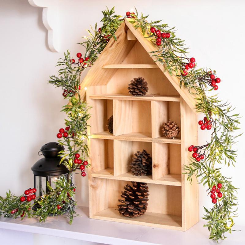 Artificial Variegated Holly Berry Christmas Garland LED Fireplace Wreath Decor