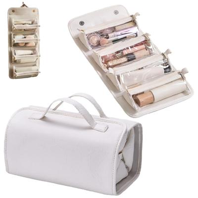 4 in 1 Reise-Kulturbeutel 4 abnehmbare Fächer zum Aufhängen Make-up-Tasche PU Große Kapazität Aufrollbare Kosmetiktasche für Reisen