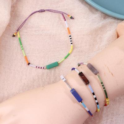 Boho Minimalist Dainty Colors Beads Jewelry Stone Charm Bracelets For Women Men Vintage Adjustable Wristband Gift