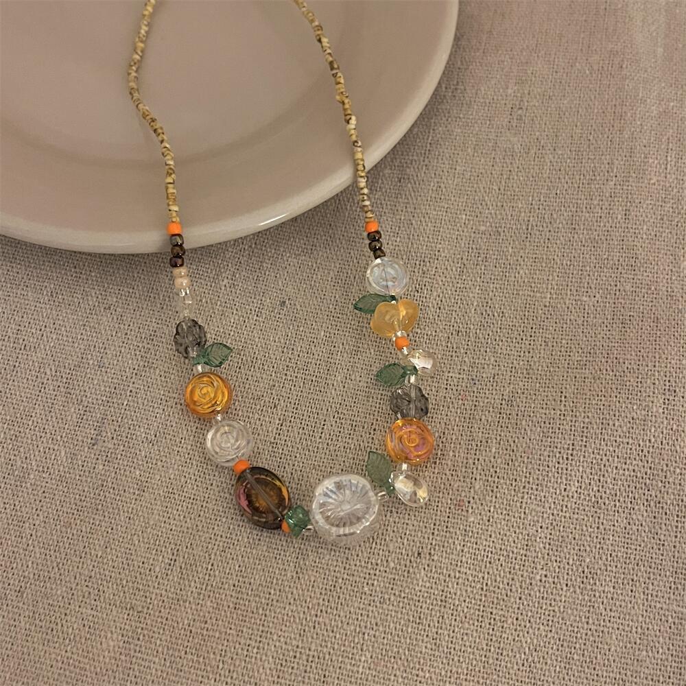 Hawaiian Style Colorful Plant Flower Czech Bead Pendant Acrylic Summer Collarbone Chain Women's Party Gift