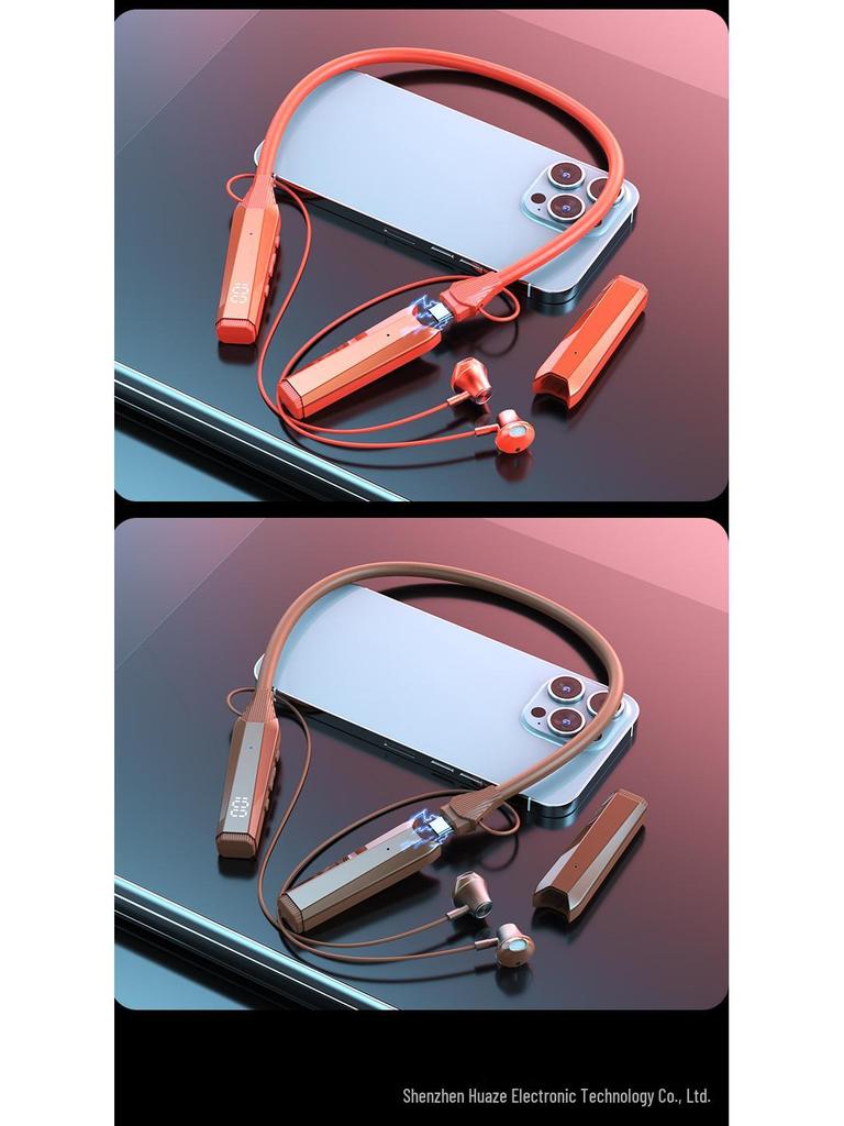 Bluetooth Neckband Headphones with Card Slot, Digital Display, Removable Battery, Universal Compatibility