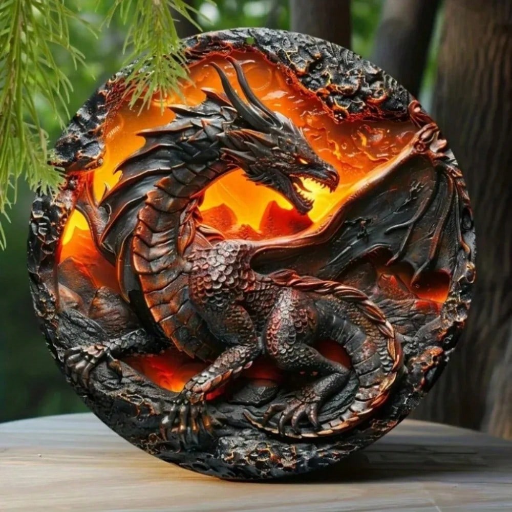 Volcanic Dragon Aluminum Sign Weatherproof Outdoor Metal Wall Art Home Decor