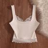 Solid Color Slim Lace Crop Top Patchwork Lace Sling Tank Ins Style Spaghetti Y2k Top  Beach