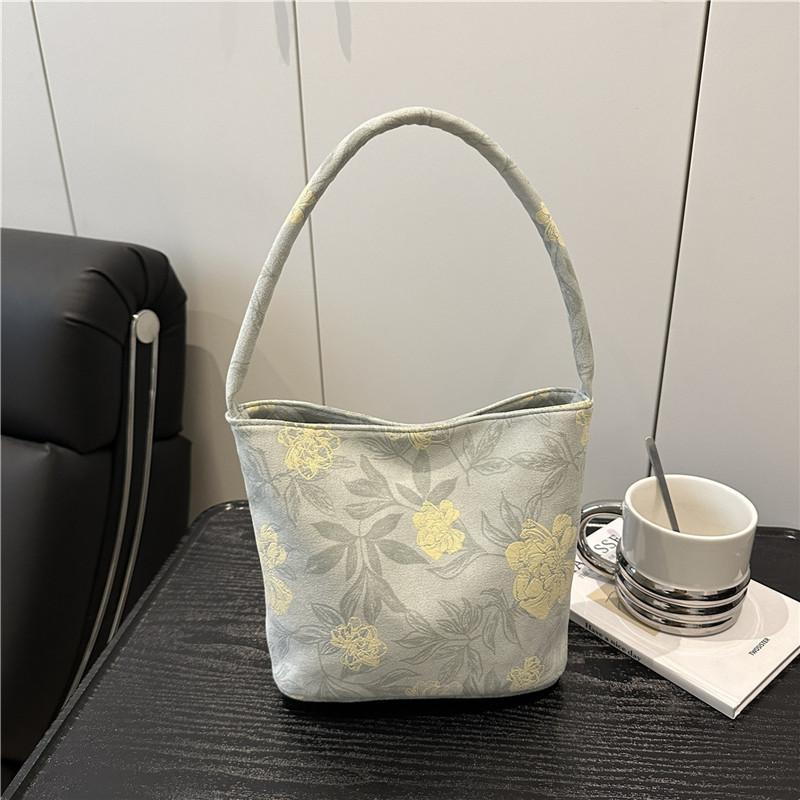Casual Print Women Bucket Shoulder Bags Ctrasting Color Portable Ladies Shopping Bag Simple Commuter Female Underarm Handbag