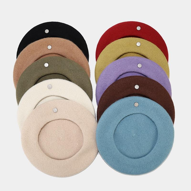 Ins Metal Standard Beret Autumn and Winter Retro Temperament Literary Painter Hat Showing Face Small Woolen Bud Hat Female