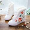 Women's Winter Wedges Ankle Embroidered Cotton Boots Increased Internal Ethnic Style Round Toe Plush Warm Canvas Hanfu Boots