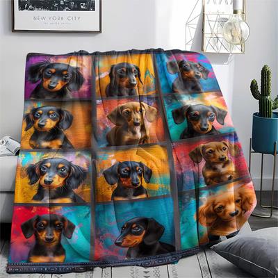 1Pc Dachshund Puzzle Print Flannel Blanket, High Quality Comfortable for All Seasons, Home Decor, Warmth and Comfort, Perfect for Christmas Gifts