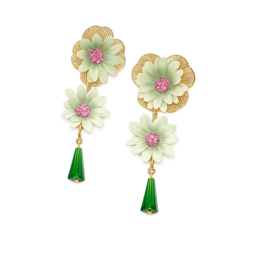 Colorful Fabric Flower Earrings Glass Crystal Drop Earrings Floral Pendant Earrings  Women Jewelry