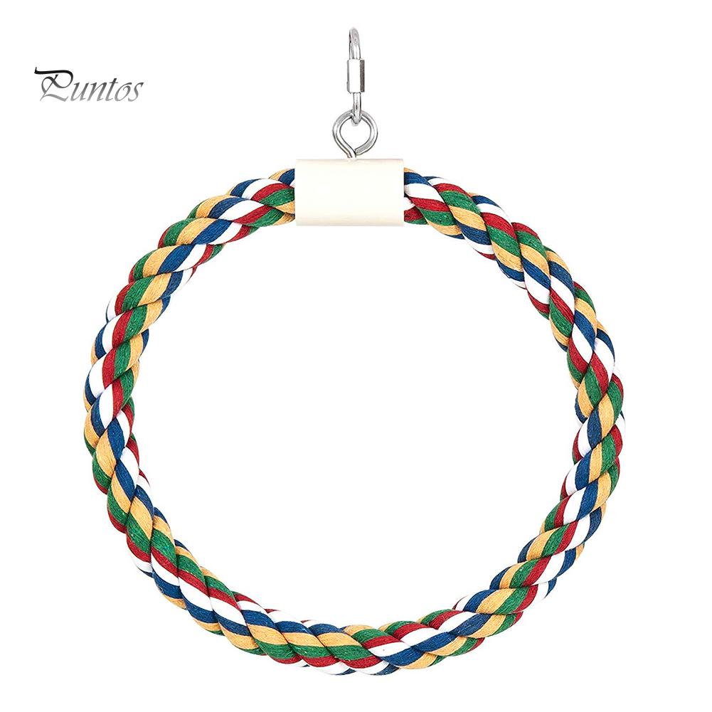 Puntos Chew Play Toy Pet Bird Parrot Cotton Rope Circle Ring Stand Hanging Swing Cage