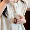 Retro Wood Glass Pendant Necklace Pu Leather Cord Long Sweater Chain Necklace For Women Fashion Jewelry Accessories