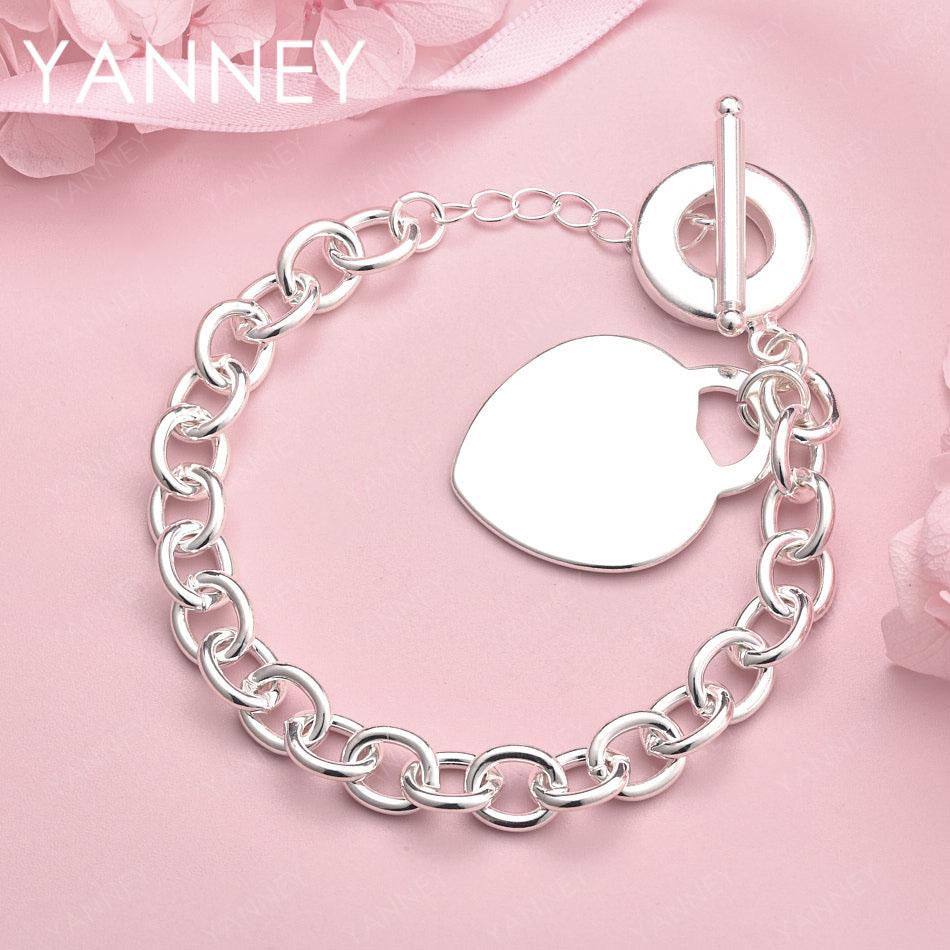 

925 Sterling Silver 8 Inch Delicate Round Heart Bracelet Fashionable Women Party Jewelry Gift Wedding Accessories